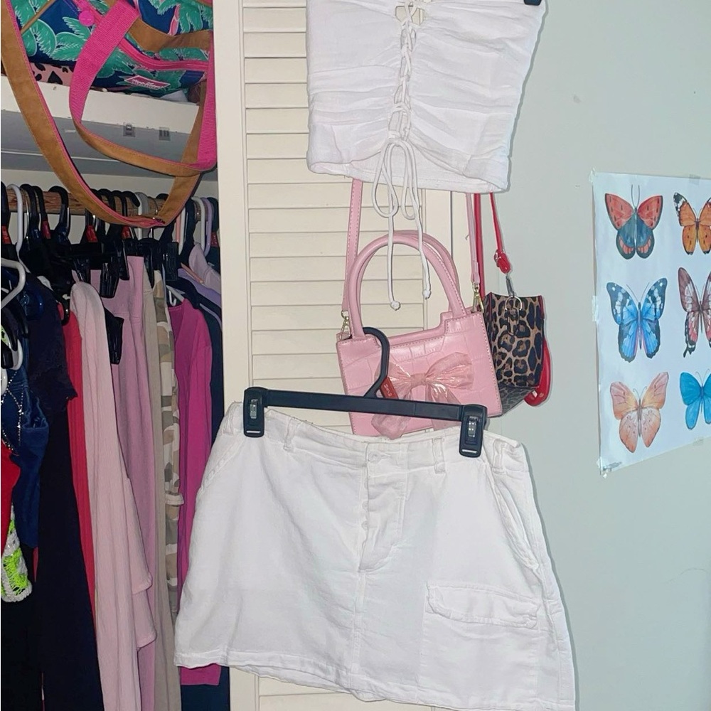 White Ruched Tube Top & Matching Skirt